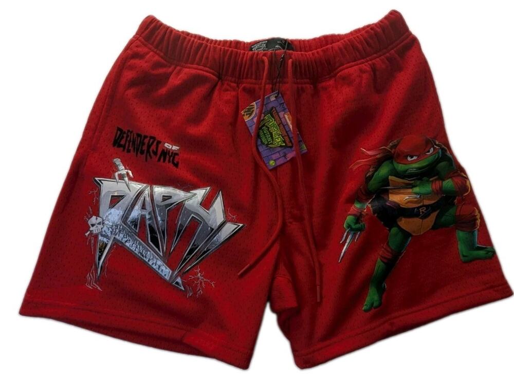 TMNT Nickelodeon Mens Medium Mutant Mayhem Red Ninja Turtles Ralph Mesh Shorts
